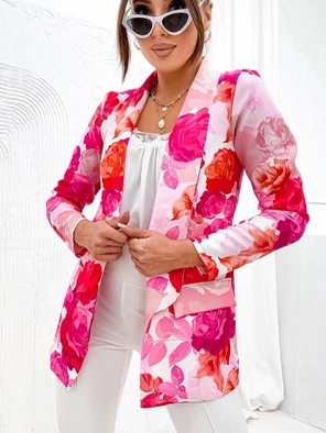 Różowa damska marynarka żakiet w kwiaty