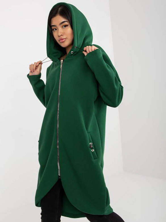 Ciemnozielona bluza typu long oversize na suwak, wygodna otulina