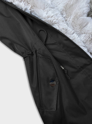 Czarno beżowa fenomenalna zimowa parka płaszcz na futrze