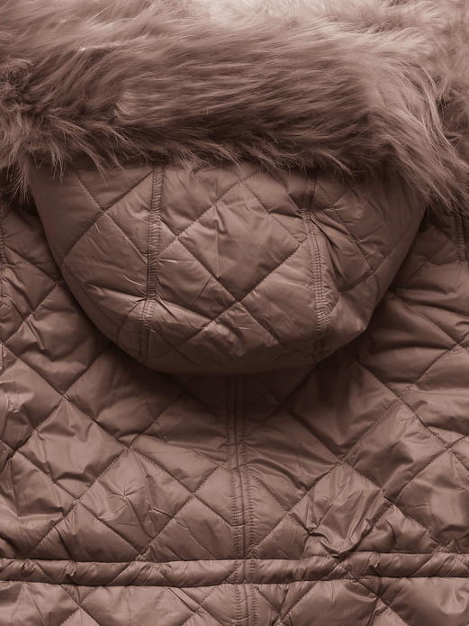 Kawowa dwustronna zimowa kurtka damska pikowana w karo