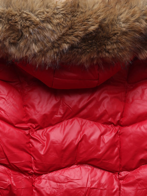 Czerwona świetna pikowana zimowa damska kurtka z futerkiem 