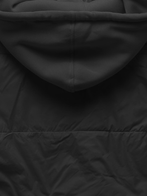 Czarna pikowana przejściowa kurtka z dresowym kapturem