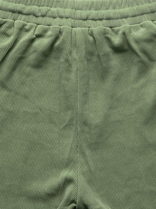 Oliwkowy prążkowany dres komplet z kapturem