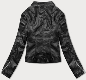 Czarna kurtka ekoskóra ramoneska ze stójką wyszczuplający fason