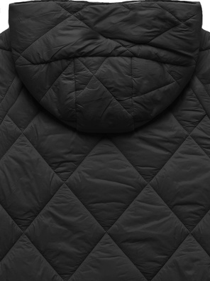 Czarna długa pikowana w karo kurtka płaszczyk