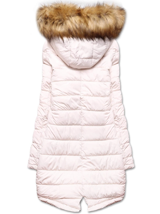 Granatowo beżowa długa dwustronna ciepła kurtka parka z kapturem z odpinanym futerkiem