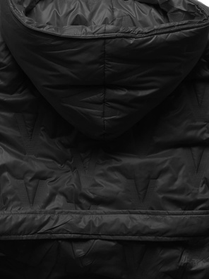 Czarny pikowany płaszcz zapinany na zatrzaski z paskiem