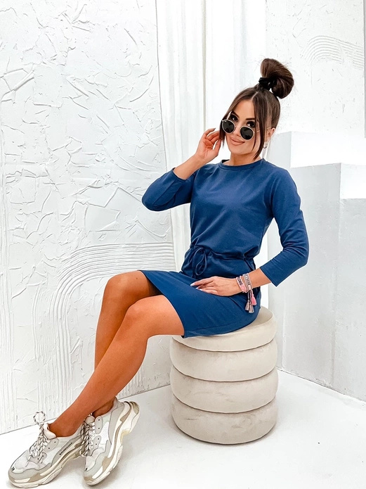 Granatowa casuwalowa sukienka damska z troczkiem