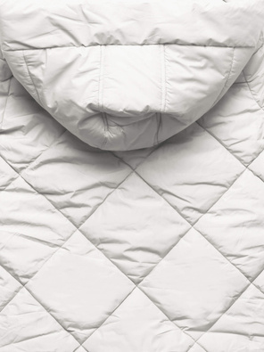 Biała pikowana w karo damska kurtka płaszczyk zimowy z kapturem