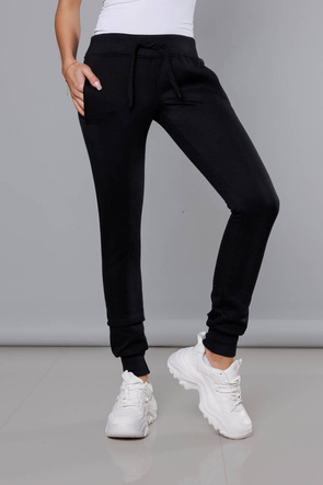 Czarne damskie dresowe spodnie casualowe z kieszeniami i ściągaczem