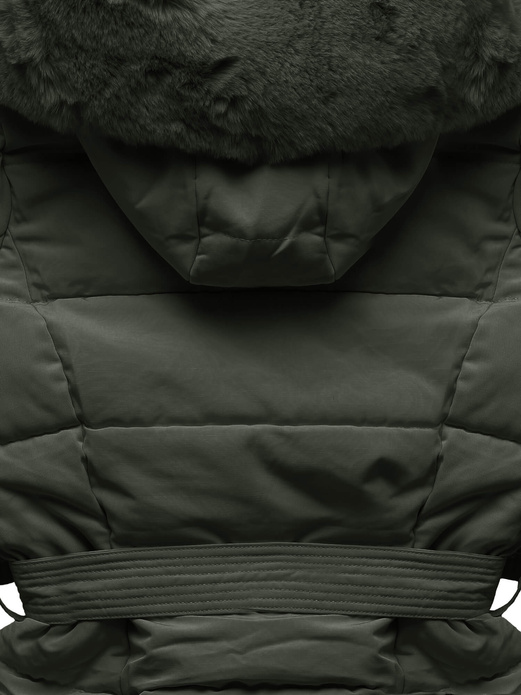 Zielona zimowa pikowana kurtka płaszczyk + futro