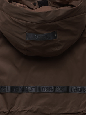 Brązowa genialna damska przejściowa kurtka parka z kapturem