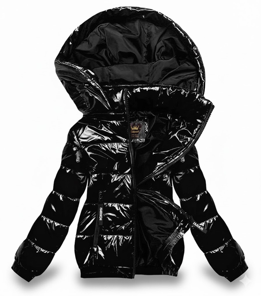 Czarna błyszcząca kurtka ze ściągaczem