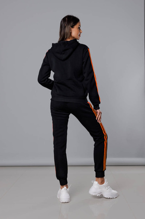 Czarno pomarańczowy dres komplet z kapturem z lampasami 