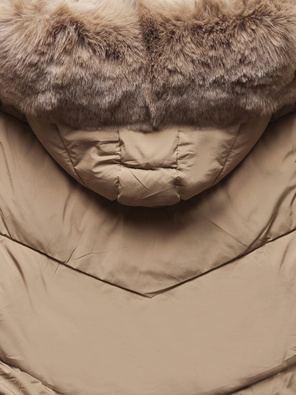 Beżowa przejściowa kurtka damska bombka z kapturem