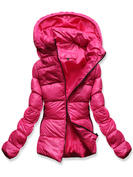Fuksjowa zimowa damska kurtka z kapturem