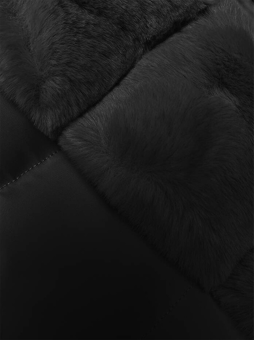 Czarny zimowy pikowany płaszczyk kurtka z futerkiem