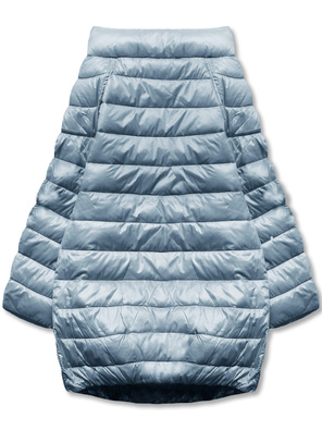 Błękitna trapezowa przejściowa kurtka z rękawami 3/4 dwustronna gładka / kwiaty na zatrzaski