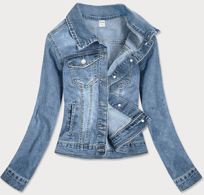 DAMSKA KURTKA JEANSOWA Z KOŁNIERZYKIEM NIEBIESKA (GD9217-K)