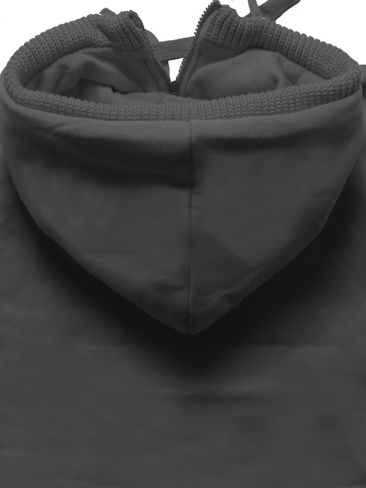 Grafitowa długa rozpinana bluza damska płaszczyk z łączonych materiałów parka z kapturem