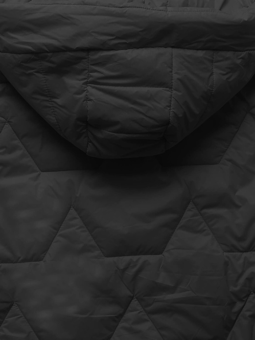 Czarna lekka pikowana przejściowa kurtka z kapturem