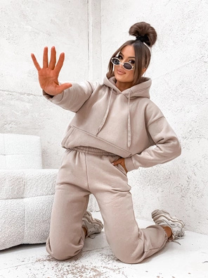 Cappucino damski welurowy kapitalny gładki dres komplet 