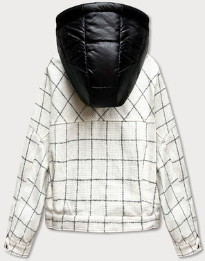 Szara biała kurtka oversize w kratkę na guziki