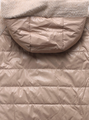 Beżowa kurtka pikowana płaszcz z łączonych materiałów z kołnierzem i kapturem 