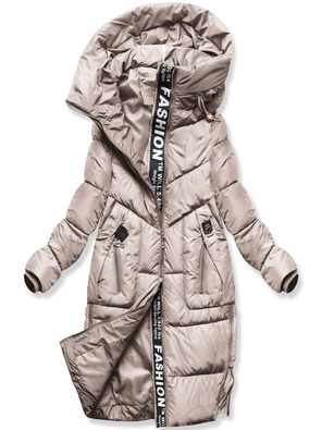 Jasnobeżowa fantastyczna damska zimowa kurtka z kapturem