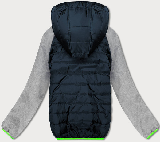 Granatowo szara sportowa zimowo-dresowa pikowana kurtka z kapturem