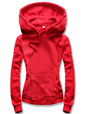 Czerwona damska bluza dresowa z kapturem kangurka