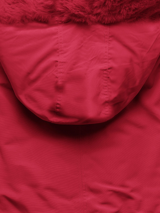 Czerwona zimowa kurtka parka futerko