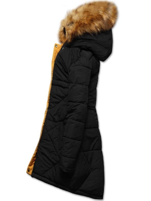 Żółto-czarna zimowa dwustronna pikowana kurtka płaszczyk parka 