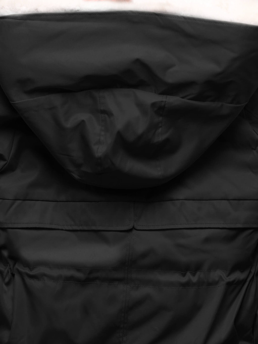 Czarno beżowa fenomenalna zimowa parka płaszcz na futrze