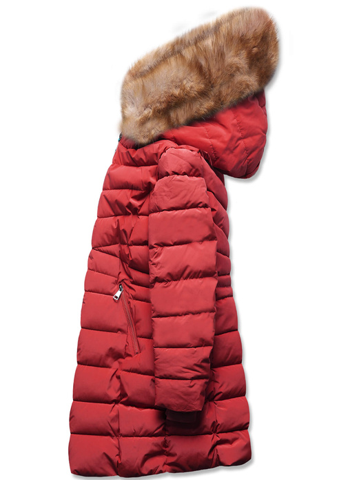 Ciemnoczerwona taliowana kurtka zimowa z kapturem