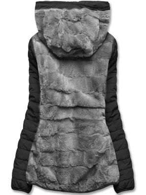 Czarna dwustronna zimowa pikowana kurtka futerko szare