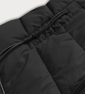 Czarna zimowa damska ciepła kurtka z kapturem 