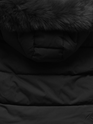 Czarna pikowana zimowa kurtka z kapturem