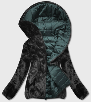 Zielona dwustronna rewelacyjna zimowa pikowana kurtka na futrze 