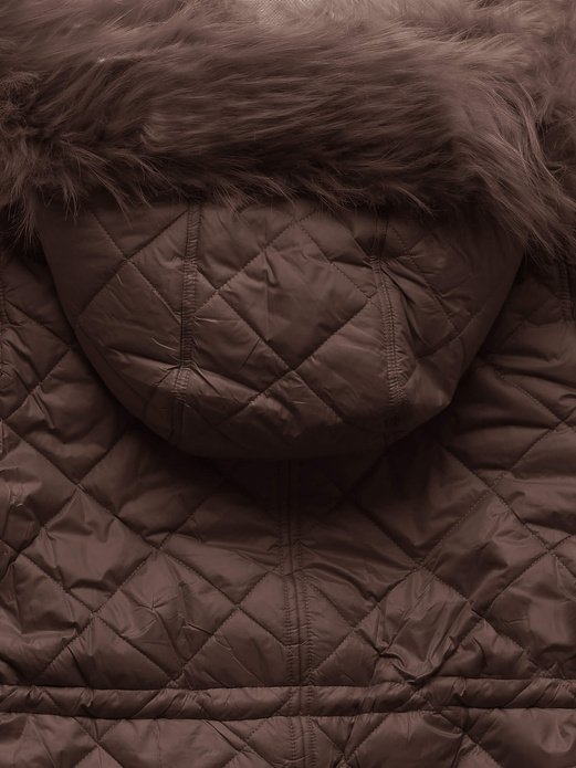 Brązowa dwustronna zimowa kurtka damska pikowana w karo