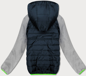 Granatowo szara sportowa zimowo-dresowa pikowana kurtka z kapturem