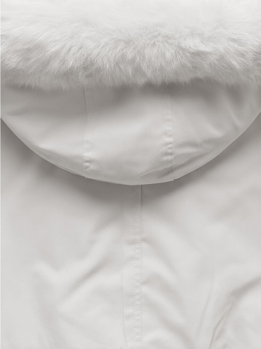 Ecru krótka damska zimowa kurtka na futrze