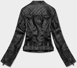 Czarna kurtka ekoskóra ramoneska z paskiem zapinana na skos