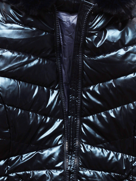 Granatowa błyszcząca kurtka zimowa z kapturem