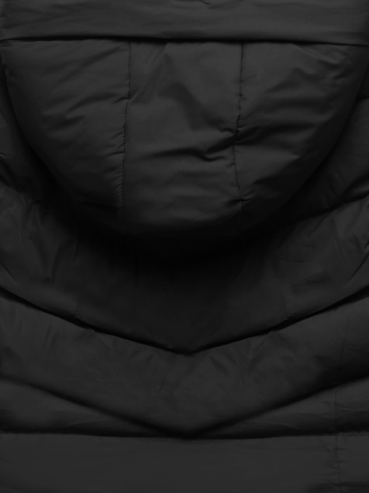 Czarna zimowa kurtka z kapturem i kołnierzem płaszcz pikowany na suwak