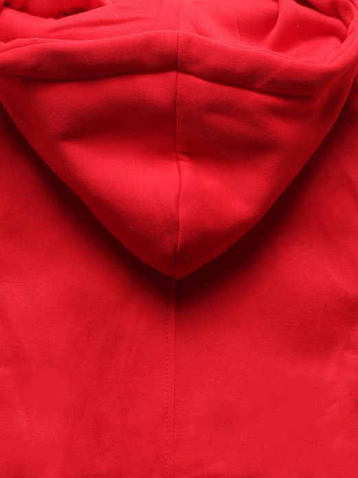 Czerwona długa bluza z łączonych materiałów na suwak i z dużym kapturem