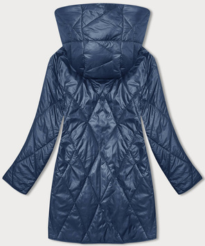 Niebieska pikowana kurtka z kwiecistym kapturem PLUS SIZE