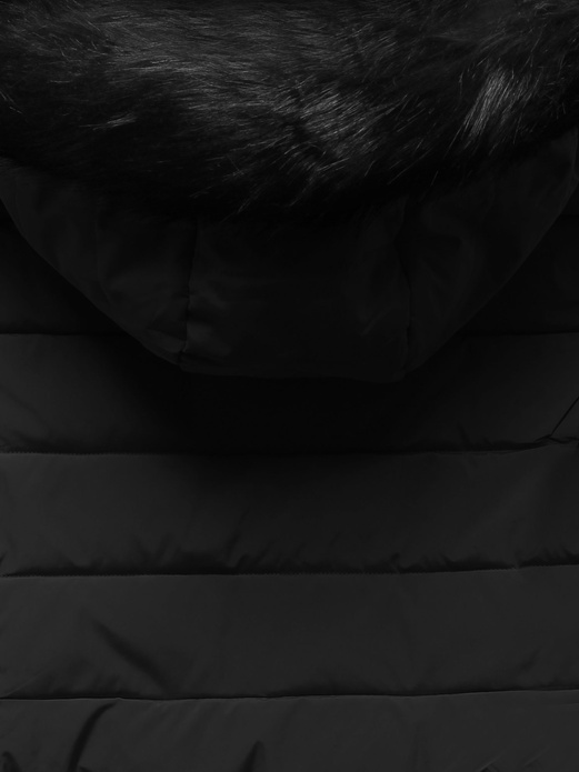 Czarna kapitalna pikowana zimowa kurtka damska z kapturem