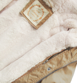 Beżowa zimowa ciepła kurtka parka na futrze PLUSZIZE