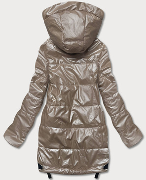 Beżowa przejściowa damska długa kurtka damska z kapturem